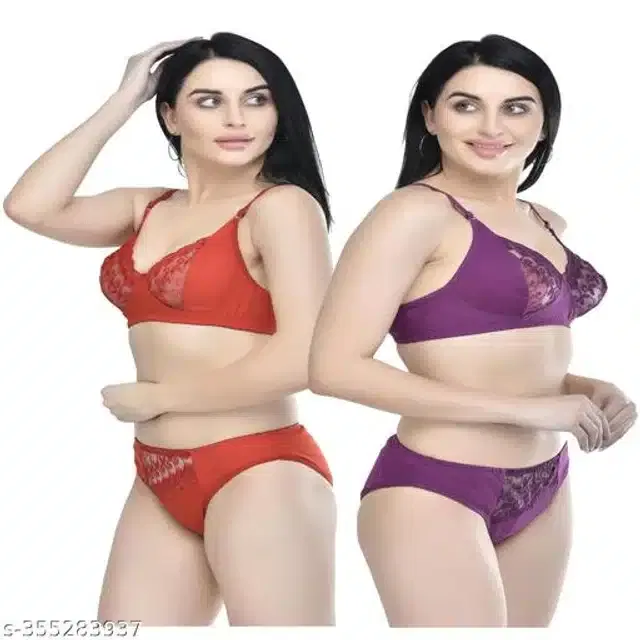 Polycotton Bra with Panty for Women (Assorted, 30B) (Pack of 2)