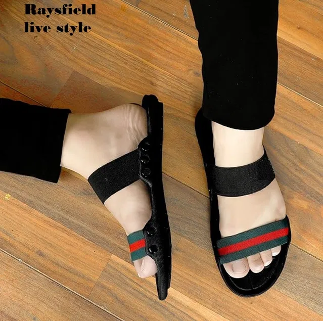 Sandals for Men (Black & Green, 6)