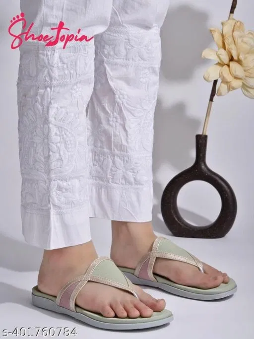 Synthetic Comfort Flat Sandals for Women (Green, IND-5)