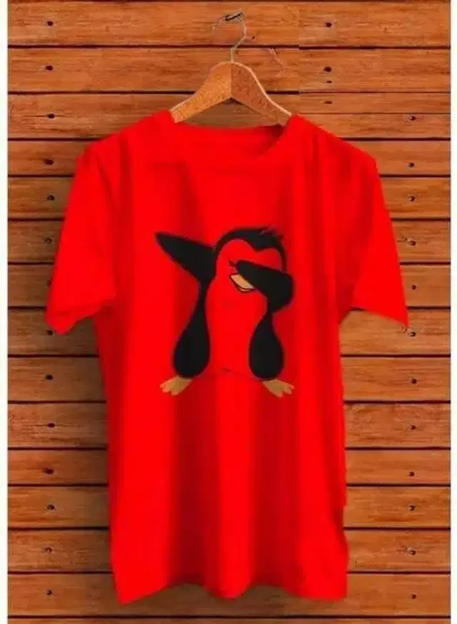 Printed Round Neck T-Shirt for Men (Red, M)