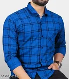 Cotton Blend Checked Shirt for Men, Blue 