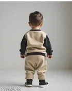 Hosiery Cotton Printed Clothing Set for Kids, Black & Beige 