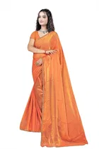 Satin Solid Saree for Women, Orange 
