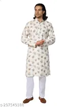 Cotton Printed Kurta with Pyjama for Men 