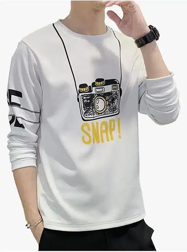 Men's Round Neck T-Shirt (White, L)