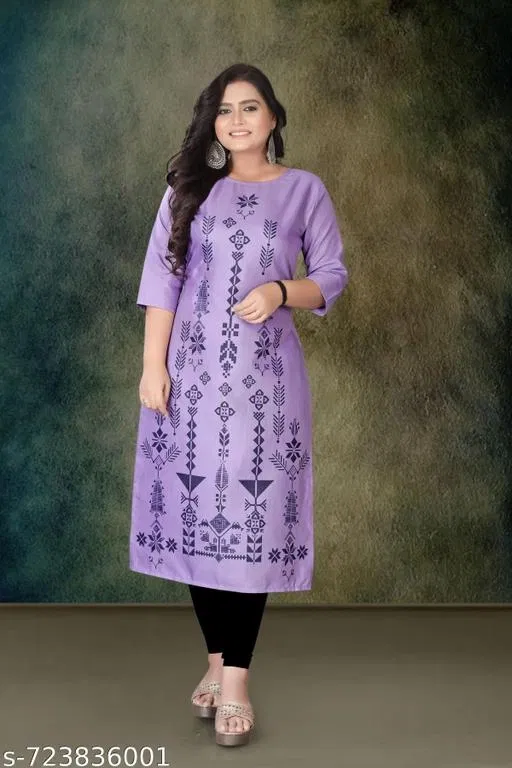 Ethnic Motif Rayon Kurti for Women (Lavender, M)