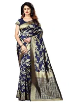 Litchi Silk Zari Woven Saree for Women, Navy Blue 