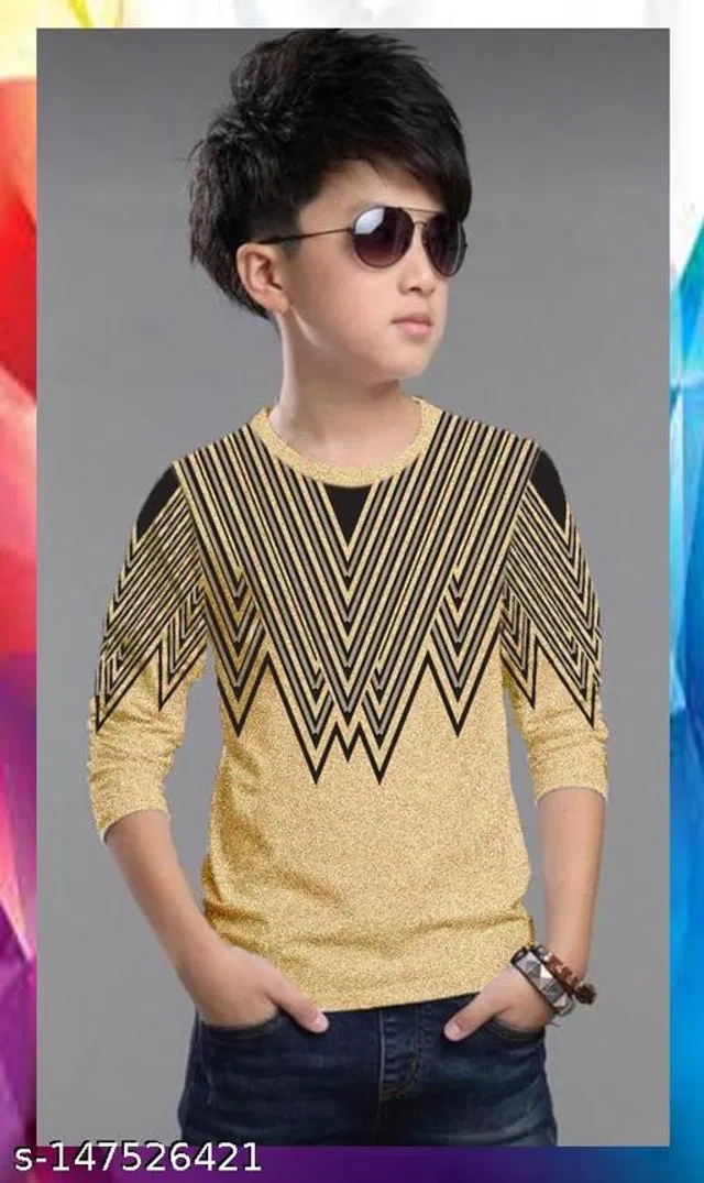 Cotton Round Neck T-Shirt for Boys (Yellow & Black, 5-6 Years)