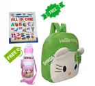 Combo of Fabric School Bag, Water Bottle with All in One Book for Kids 