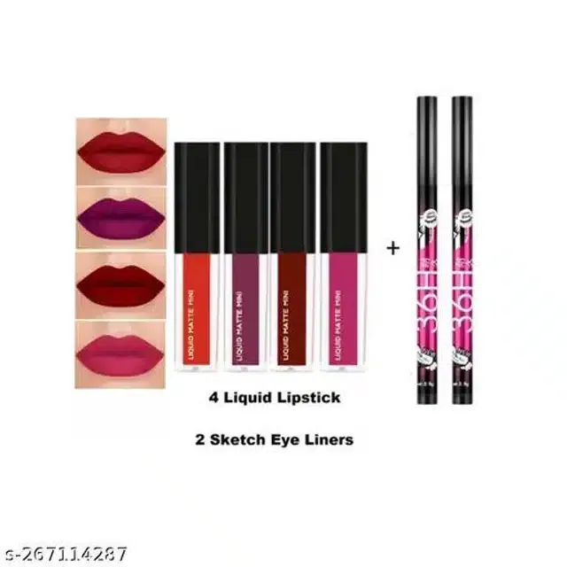 Liquid Matte Lipstick with 2 Pcs Eye Liner (Set of 2)