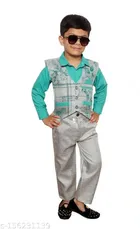 3 Pcs Suit for Boys (Sky Blue & Silver, 1-2 Years)