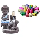Resin Meditating Monk Buddha with Smoke Backflow Incense Holder 