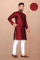 Cotton Blend Solid Kurta for Men (Maroon, XL)