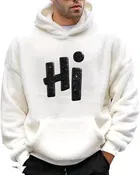 Fleece Printed Hoodie for Men, White 