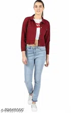 Full Sleeves Solid Jacket for Women & Girls (Maroon, S)