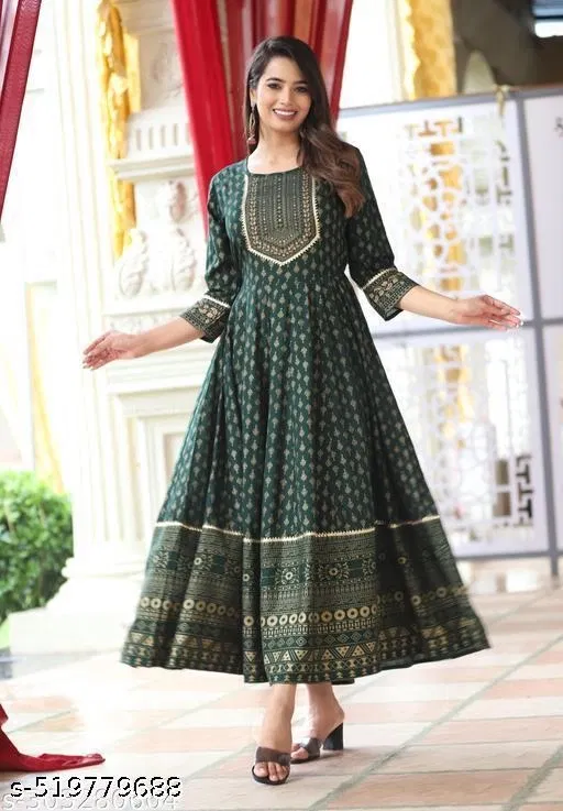Rayon Kurti for Women, Green (M)