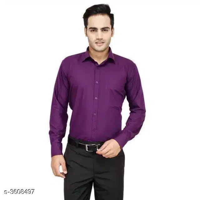 Cotton Solid Full Sleeves Shirt for Men (Purple, M)