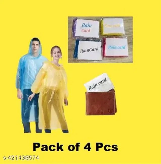 Disposable Digi Raincoat Card [Assorted, Free Size] Pack of 4