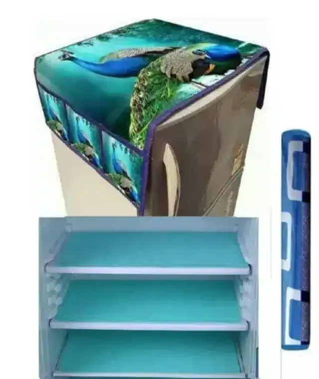 Knit Printed Fridge 3 Pcs Mat with Top & Handle Cover (Multicolor, Set of 1)