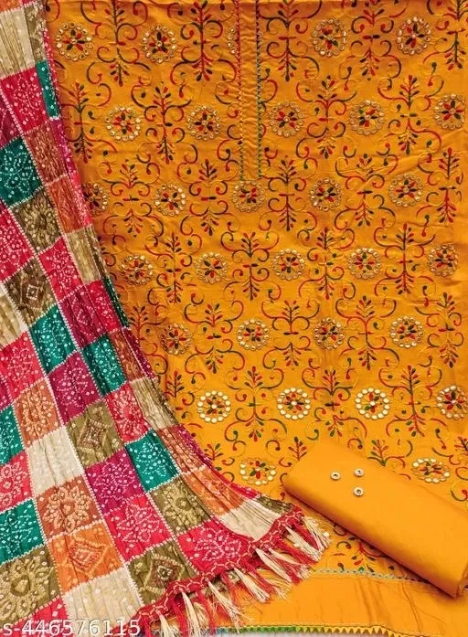 Polycotton Unstitched Suit for Women (Yellow, Free Size)