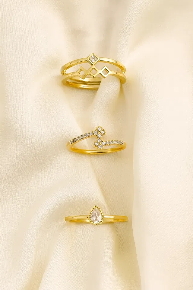 Gold Plated Rings for Women (Gold, Set of 3)