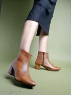Shoetopia Solid Synthetic Heeled Boots Beige 
