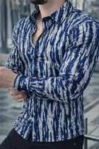 Lycra Geometric Print Shirt for Men, Blue 