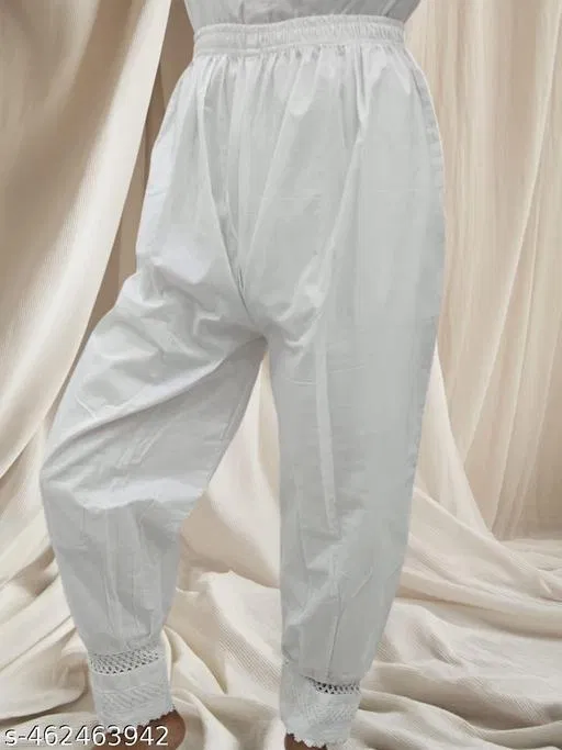 Cotton Solid Salwar for Women, White (XXL)