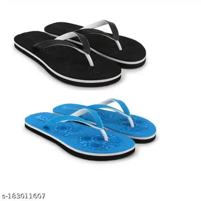 Slippers for Women (Black & Sky Blue, 4) (Pack of 2)