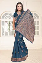 Jacquard Woven Design Saree for Women, Teal 
