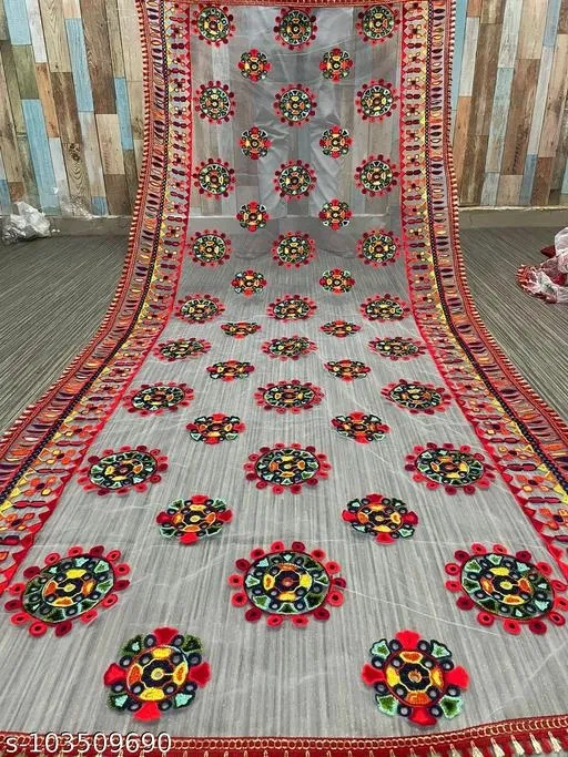Embroidered Punjabi Net with Aari Work Sewing & Embroidery (White, Free Size)