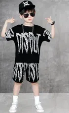 Cotton Printed Clothing Set for Kids (Black, 3-4 Years)