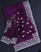 Poly Georgette Embroidered Saree for Women, Wine 
