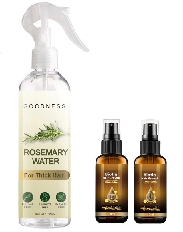 Combo of Rosemary Water (100 ml) with 2 Pcs Biotin Hair Growth Spray (30 ml) (Set of 3)