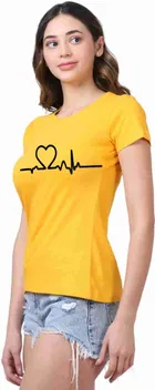 Cotton Blend Round Neck Printed T-Shirt for Women 
