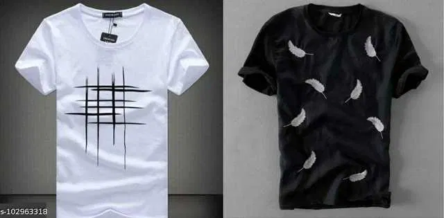 Ruggstar Cotton Blend Men's T-Shirt (Pack of 2) (Black & White, L) (FC-74)