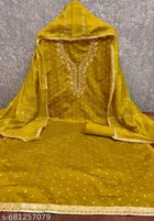 Silk Blend Embroidered Punjabi/All Over Suits Semi-Stitched Suits 
