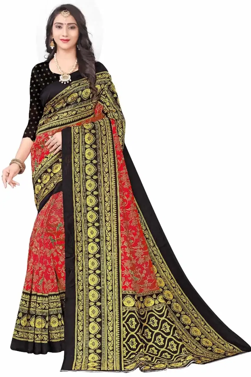 कानूड़ा प्रिंट्स फैंसी विमेंस मैसूर आर्ट सिल्क प्रिंटेड साड़ी (रेड) (K-17)