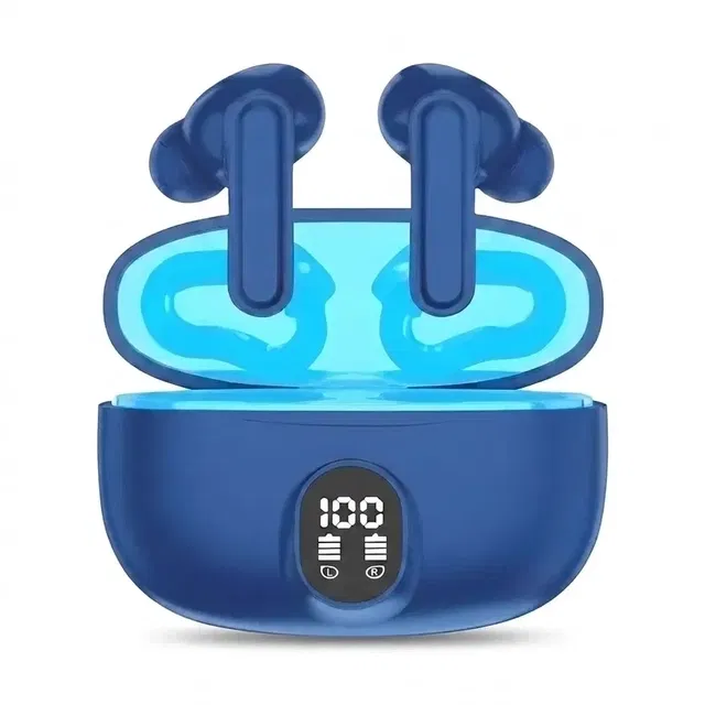 PODS TWS Earbuds with Battery Display (Black/Blue)