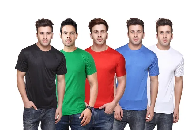 Round Neck Solid Polyester T-shirts for Men, Pack of 5 (Multi, XXL)
