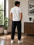 Cotton Blend Solid Trackpant for Men, Black 