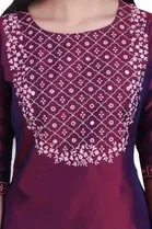 Women Art Silk Embroidered Kurta With Pant And Dupatta Set 