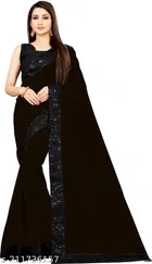 Vichitra Silk Embellished Saree For Women, Black