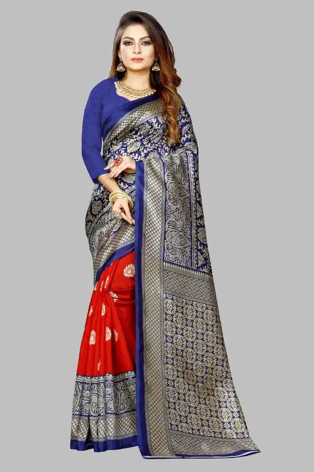 Printed Saree with Unstitched Blouse for Women (Red, 6 m)
