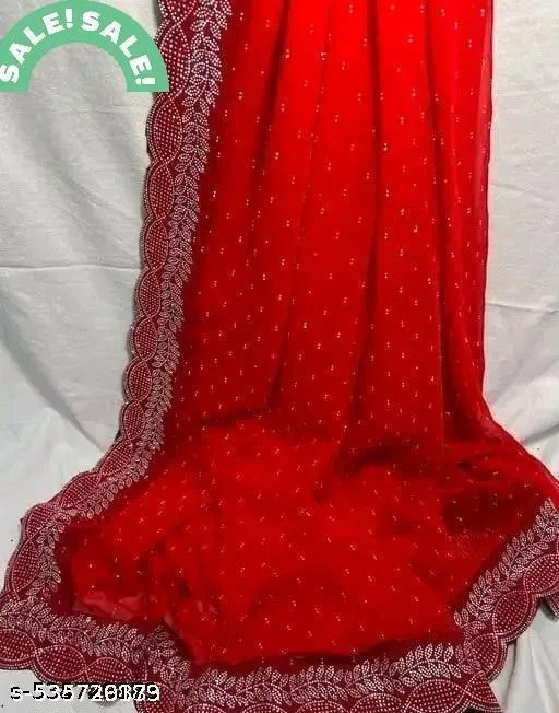 Georgette Saree for Women, Red (5.5 M)