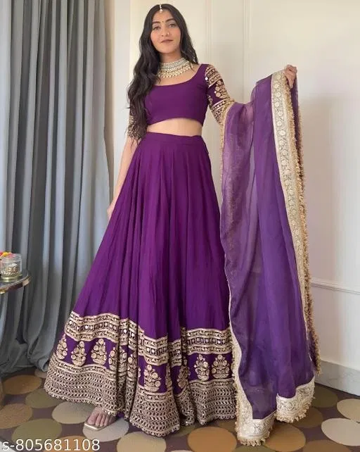 Lehenga Choli for Women (Purple, Free Size)