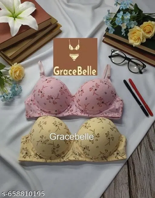 Cotton Printed Bra for Women & Girls, Multicolor, Pack of 2 (36B)