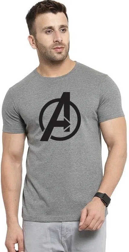 Round Neck Printed T-Shirt for Men (Grey, M)