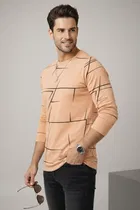 Polyester Printed T-shirt for Men, Peach 