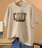 Cotton Blend Printed T-shirt for Women, Beige 